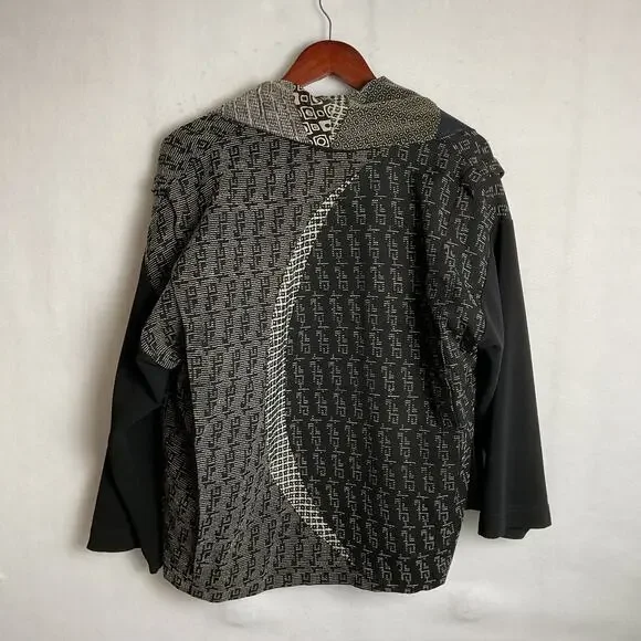 Vintage Donna Jessica Boho Art To Wear Patchwork Blazer Black and White Size 1 - Picture 4 of 12